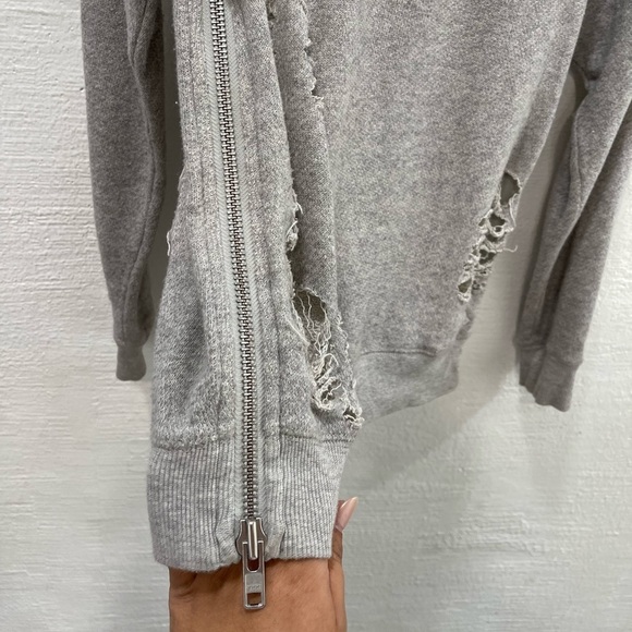 R13 Shredded Zip Side Cotton Sweatshirt Gray - Picture 3 of 6